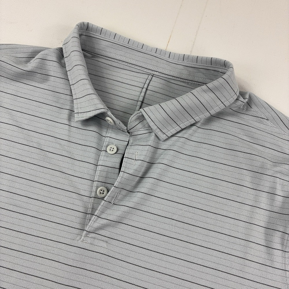 Lululemon Men's Gray Striped Polo Shirt Short Sleeve Stretch Athletic Golf